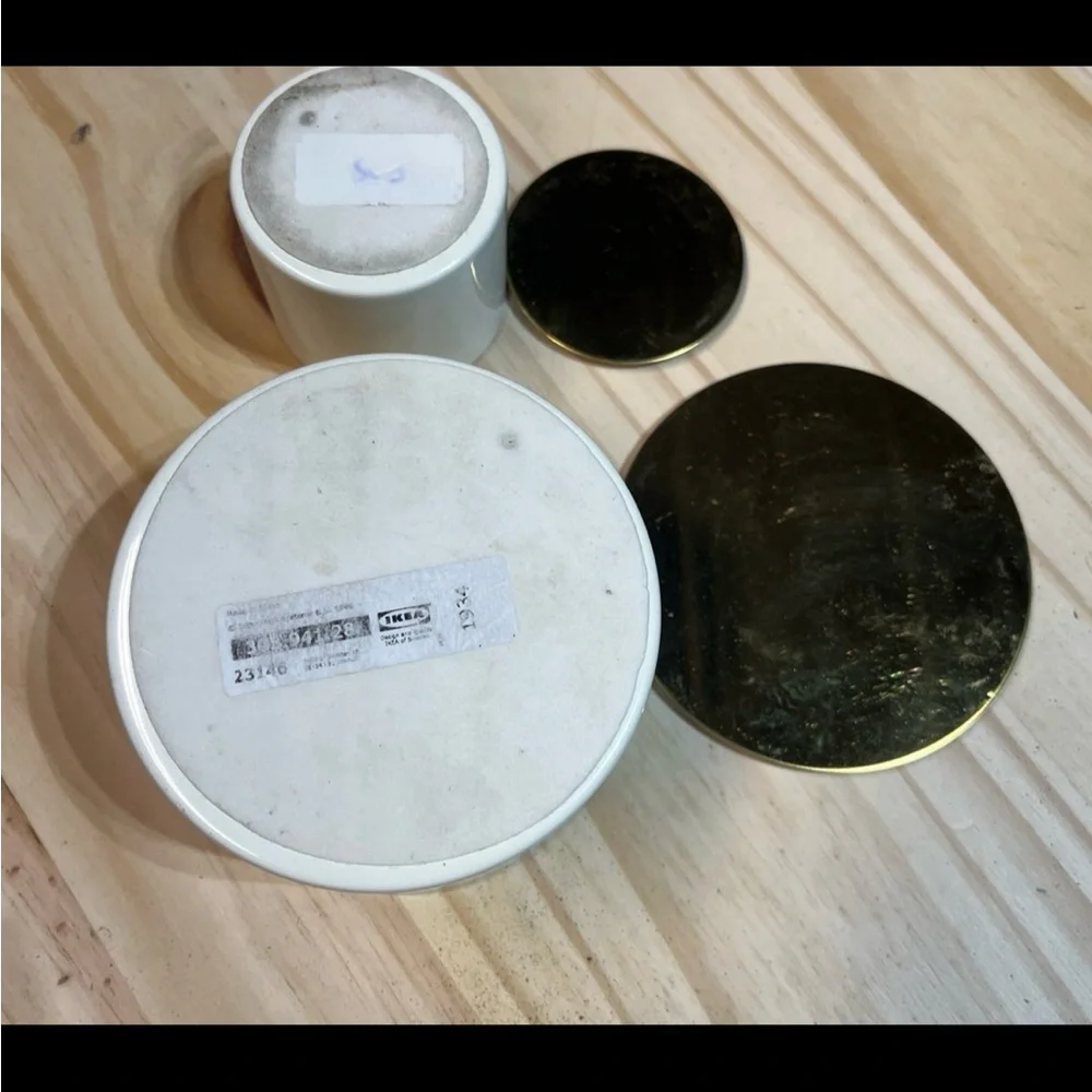 Ikea GLITTRIG Creme and Gold Round Metal Containers